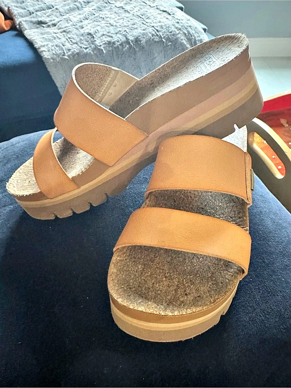 REEF Cushion Vista Higher Slide Sandal Leather Sandals Brown US 8.5